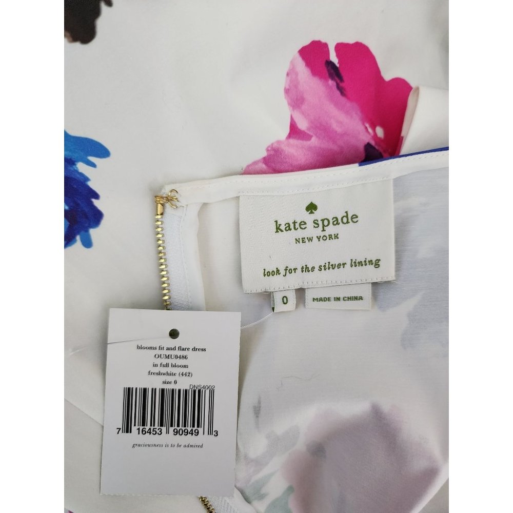 Kate Spade NWT Floral Dress White Blooms Fit and Flare Pink 0 - Picture 9 of 10